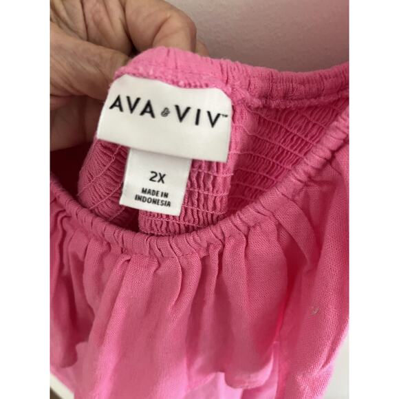 Ava & Viv Women's 2X Pink Linen Boho Maxi Dress/Beach Cover Up w Pockets - Picture 3 of 7